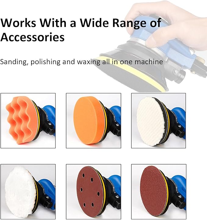 6 inch Pneumatic Orbital Sander, Daul Action Air Sander with Hook and Loop Sanding Pad for Woodworking, Autobody Work