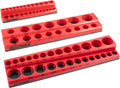 OEMTOOLS 22484 3 Piece SAE Magnetic Socket Tray Set, Magnetic Socket Organizers for Toolboxes, Rubberized Base, Holds Up To 68 Sockets, Red Socket Holder