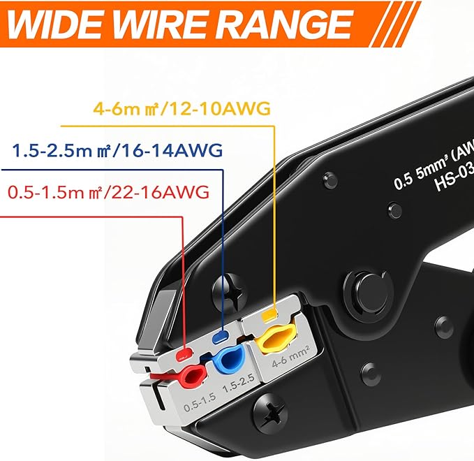 Wire Crimping Tool for Insulated Electrical Connectors- AWG 22-10 Ratchet Wire Crimper Tool- Racheting Wire Crimps for Insulated Connectors and Terminals