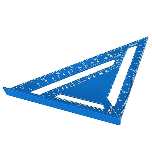 Beslands Aluminum 12-inch Rafter Square Carpenter Measuring Layout Tool Alloy Metal Triangle Ruler Imperial Protractor for Woodworking and Carpentry Blue