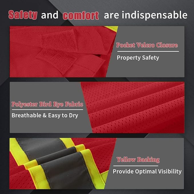 BeautyWill Custom Safety Vest Customized Logo Class 2 High Visibility Reflective Vest with Pockets Construction workwear