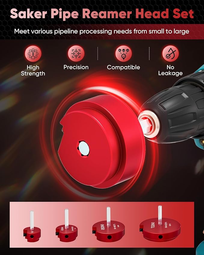 Saker PVC Pipe Reamer Kit, PVC Fitting Saver with 1-1/2inch,2inch,3inch,4inch Head, For SCH40, ABS Pipe,CPVC Perfect for Plumbing Repairs, Fits Standard 1/2" Drill