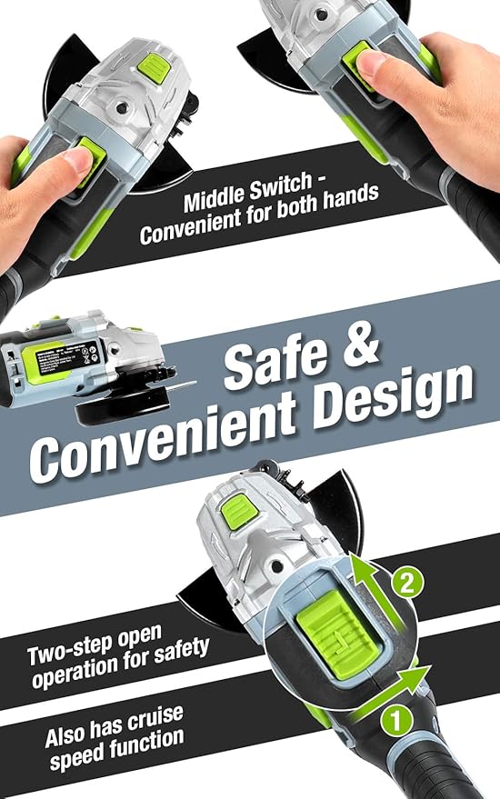 WORKPRO 20V Cordless Angle Grinder Kit, 4-1/2 Inch, Lightweight Angle Grinder Tool 4.0Ah Lithium-Ion Battery & Fast Charger, Ergonomic Button Position for Reducing Hand Pressure