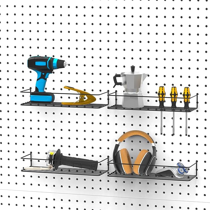 Pegboard Shelves, Peg Board Hooks, Organizer, for Storing A Variety of Tools, 4 Packs, Black