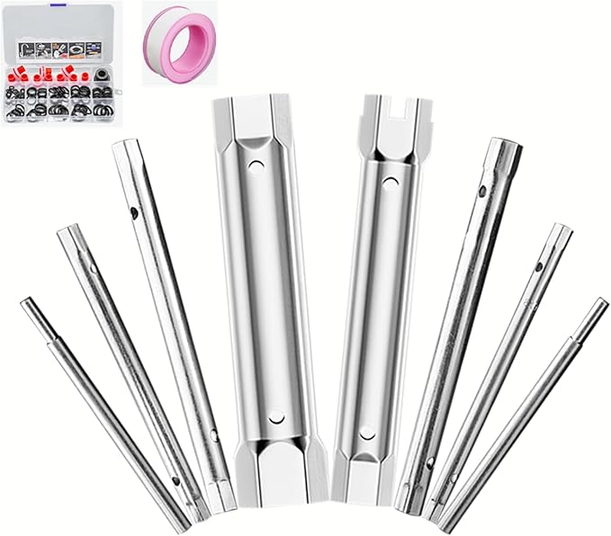 10Pcs shower valve double headed socket wrench, spark plug faucet nut disassembly kit, used for disassembling water pipes, bathtubs, and shower valve hex wrenches, with handle and accessories