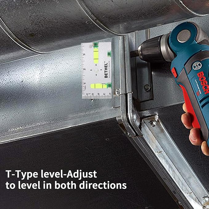 BETHEL 90°/180° Compact Level with Shatterproof Cross-check Magnetic Bubble, Mini Pocket Spirit Level for Picture Hanging Marking Measuring Instruments Layout tools (95×13×51(MM))