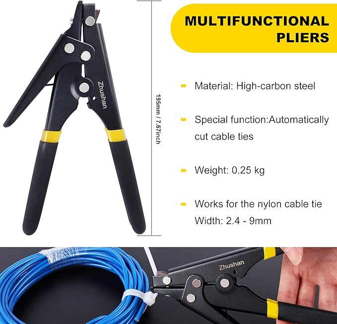 Zhushan Cable Tie Gun - Fastening Tool with Adjustable Tension to Cut Nylon Tie