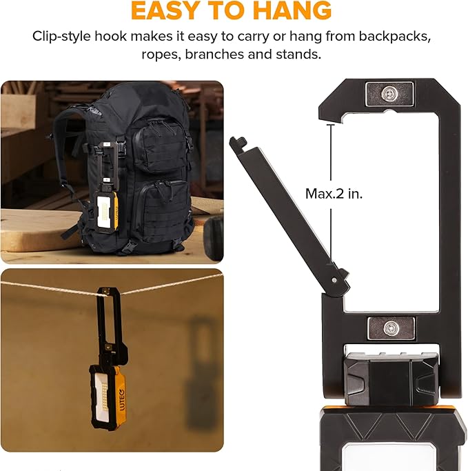 LUTEC Rechargeable Work Light, 1000 Lumens LED Magnetic Light with Magnetic Base and Hanging Hook，360°Rotate and 200°Swivel for Car Repair, Emergency and Camping-2 Pack