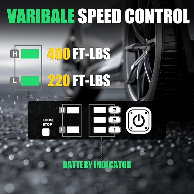 Cordless Impact Wrench, 400Ft-lbs (540N.m) Max Torque, 1/2 Impact Gun w/Brushless Motor, 21V 4.0 Ah Battery, Fast Charger, 4 Sockets, Socket Adapter, Nut Bits and Tool Bag