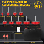 9Pcs PVC Pipe Reamer Kit With 1/2inch, 3/4inch, 1inch, 1-1/4inch,1-1/2inch, 2inch,2-1/2inch, 3inch, 4inch Head Aluminum, PVC Fitting Saver, PVC Socket Saver For SCH40 PVC, ABS PVC Pipe, CPVC