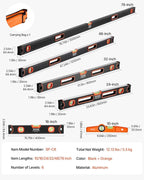 VEVOR 6-Piece Torpedo Level, 78/48/32/24/16/10 Inch All Magnetic Levels Set, Bubble Vials Ruler for 45/90/180 Degree, Aluminum Alloy Magnetic Box Leveler Tool, Shock-Resistance, SAE and Metric Scale