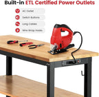 Adjustable Height Work Bench 60x 22 Workbench for Garage Work Table with Under Table Shelf for Shop Woodworking, Heavy Duty Rubber Wood Top for Office, Home, Commercial