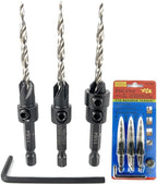 FTG USA Adjustable Wood Countersink Drill Bit Set 3 Pc #8 (11/64"") with Tapered Drill Bit for Woodworking