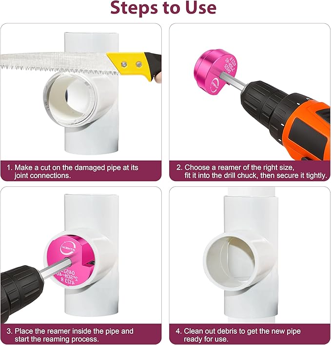 1-1/4 Inch PVC Pipe Reamer, PVC Fitting Saver, Plastic Pipe Fitting Reamer Socket Saver Plumbing Tool for Schedule 40 CPVC ABS Hub, with 3/8-Inch Hex Shaft, Fits Standard 1/2" Drills