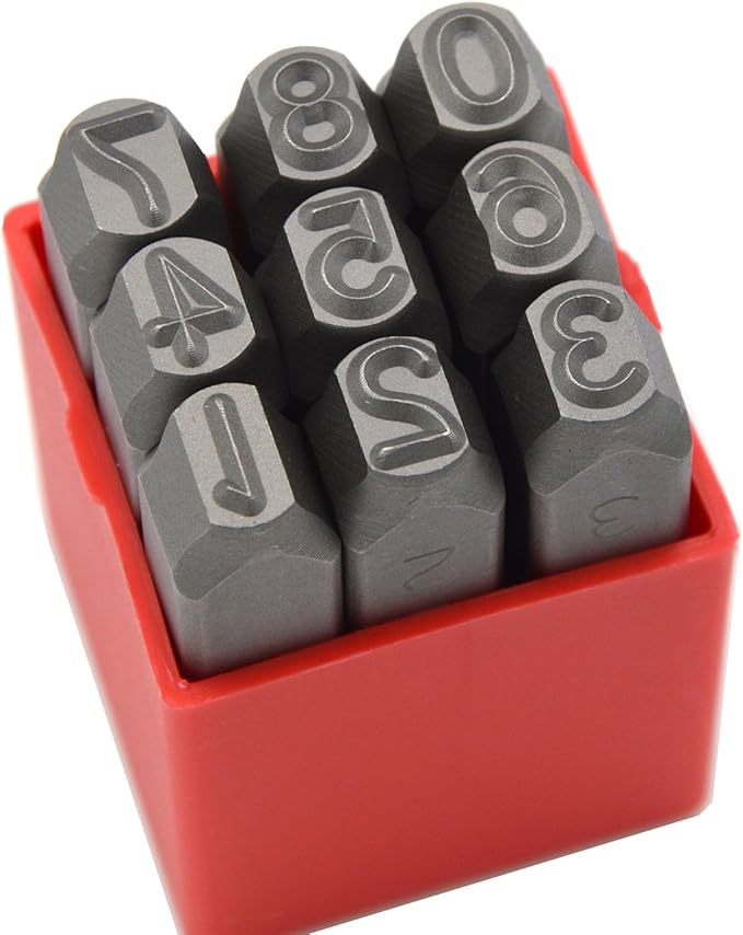 9pcs Heavy Duty Steel Stamp Uppercase Number 1/4" 6mm Hand Stamping Character Mark Code Alphabet Punch Kit for Metal Jewelry Crypto Plate Leather