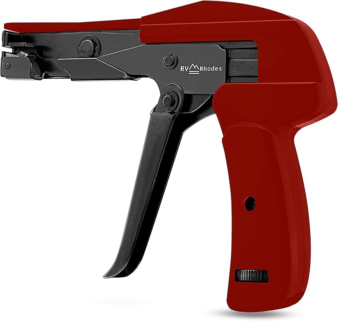 42710 Zip Tie Gun/Cable Tie Install Tool, Adjustable Tension with Built-In Cutter, for Nylon Ties up to 1/4”- Red