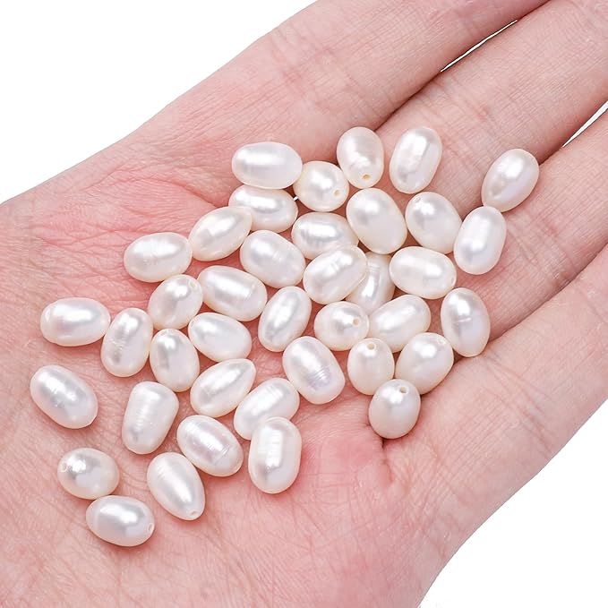 Natural Pearl Beads Rice 6-7mm White Freshwater Cultured Loose Gemstone Beads for DIY Jewelry Making 13.8''/Strand HQ