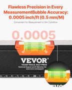VEVOR 4-Piece Torpedo Level, 48/24/16/10 Inch Box Levels Set, Fluorescent Light Up Bubble Vials Ruler for 45/90/180 Degree, Aluminum Alloy Magnetic Leveler Tool, Shock-Proof(Only 10-inch has magnetic)