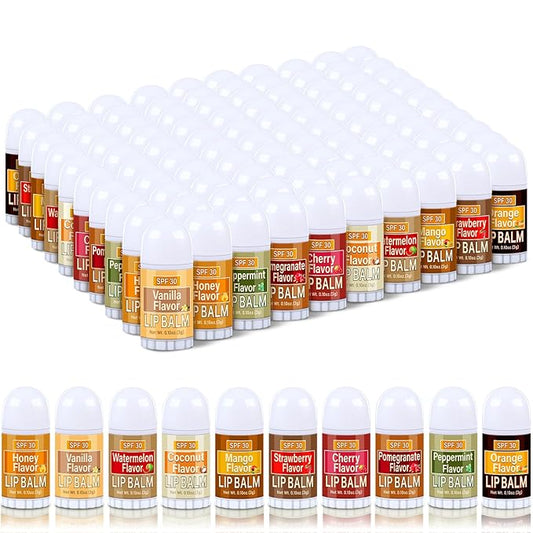 100 Pcs Mini Sunscreen Lip Balms Bulk SPF 30 Lip Balm Sticks Favors with Sunscreen SPF Employee Staff Appreciation Gifts Bulk Team Coworkers Christmas Party Gifts for Travel Beach-VeraVaultWomen