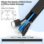 126in Cord Hider Kit, Wire Hiders for TV on Wall, Paintable Cable Management Kit, Wire Cover for Wall Mount TV, Hide Wires Along Wall, Black Cord Cover Wall Wire Management, 8xL15.7in W0.95in H0.55in