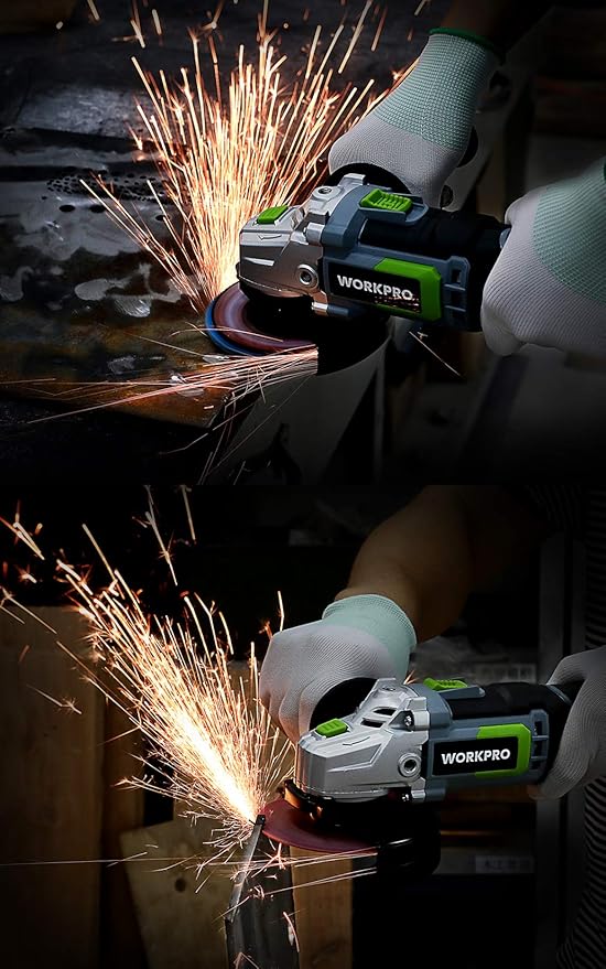 WORKPRO 20V Cordless Angle Grinder Kit, 4-1/2 Inch, Lightweight Angle Grinder Tool 4.0Ah Lithium-Ion Battery & Fast Charger, Ergonomic Button Position for Reducing Hand Pressure
