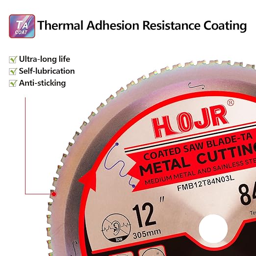 Metal Cutting Circular Saw Blade, Steel and Stainless Steel Cutting, The Cutting Head uses a Special Anti-Heat Sticking Coating with high Finish and Long Life,FMB 12 inch 84-Tooth 1" -TA