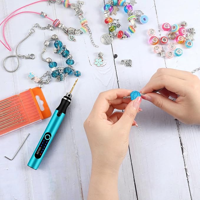 3-Speed Cordless Mini Drill Pen, Rechargeable DIY Electric Hand Drill with 10 Small Drill Bits, Micro Drill Set for Jewelry Making Stone Plastic Resin Keychains