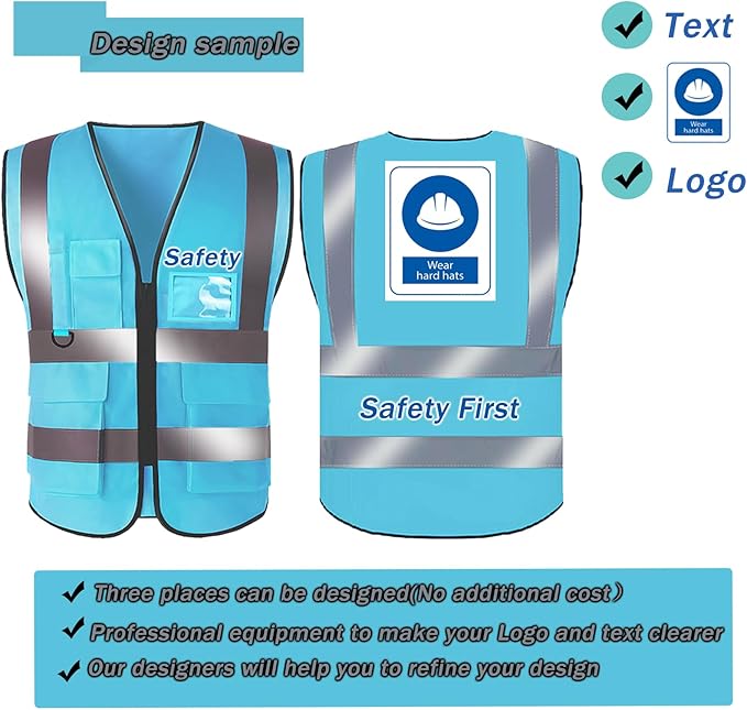 BeautyWill Custom Safety Vest Customized Logo Class 2 High Visibility Reflective Vest with Pockets Construction workwear