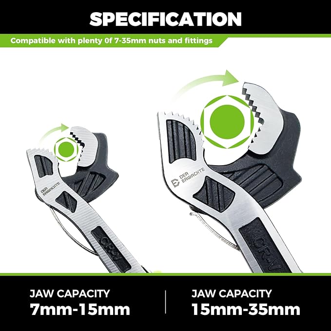 Multi-function Adjustable Pipe Wrench Set, 2-Piece, Quick Self-Adjusting, Power Grip for 7-35mm Nuts, Pipes Use，Chromium Vanadium Steel