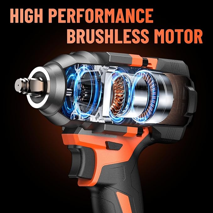 950N.m/700Ft-lbs Cordless Impact Wrench 1/2", 2 * 4.0Ah Battery Brushless Impact Wrench with Fast Charger, 5 Sockets Portable Suitcase for Car Tire DIY