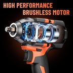 950N.m/700Ft-lbs Cordless Impact Wrench 1/2", 2 * 4.0Ah Battery Brushless Impact Wrench with Fast Charger, 5 Sockets Portable Suitcase for Car Tire DIY