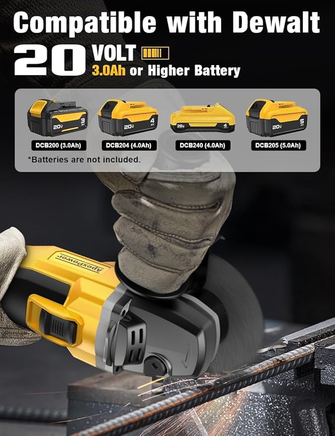 Brushless Angle Grinder, for DEWALT 20V Battery, 4-1/2" Cordless Small Angle Grinder with Auxiliary Handle, 10 Sandpapers, 2 Cutting & 2 Grinding Wheels, Pin Wrench, Lock-on Slide Switch for Polishing