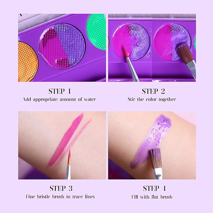 10 Colors Water Activated Eyeliner Palette,Water Activated Eyeliner,Neon Pigment Self Glowing Palette,Costume Halloween and Club Makeup Art Paint (01)