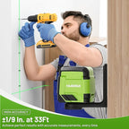 Laser Level, HUEPAR 98Ft Self Leveling Laser Level Green Line Laser Cross Line Laser Leveler Tool for Picture Hanging, Tile, Home Renovation, Indoor Project, Battery&Carrying Bag Includ with L-Bracket