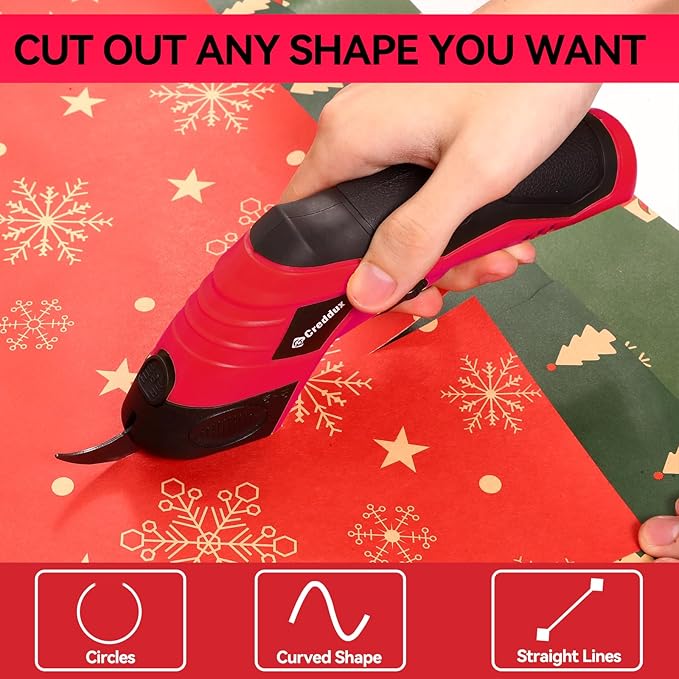 2 Blade Cordless electric scissors for cardboard Fabric Cutter Cardboard Cutter Tool for Crafting,and Sewing with Usb Cable Red-2blades