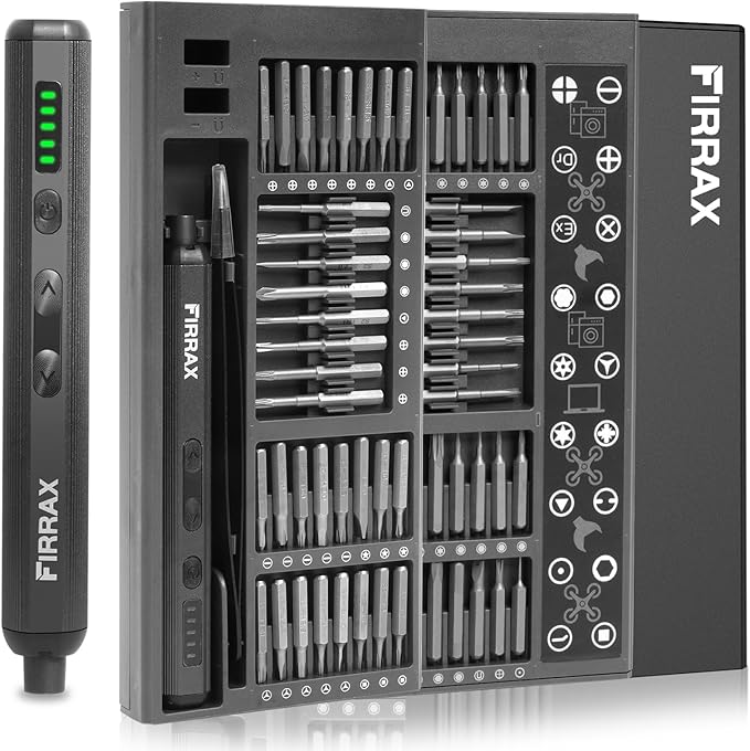 Mini Electric Screwdriver 3.7V, FIRRAX 76-in-1 Small Precision Electric Screwdriver Set with 5 Torque Levels, S2 Magnetic Bits, LED Lights, Power Screwdriver Repair Tool Kit for Laptop/Phone/Camera