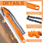Lasnten 3 Pcs Large Reversible Chain Oil Filter Wrench with 12 16 9 Inch Chain Wrench Adjustable Heavy Duty Carbon Steel Sturdy Pipe Fitting Tool Spanner for Ratcheting Universal(Orange)