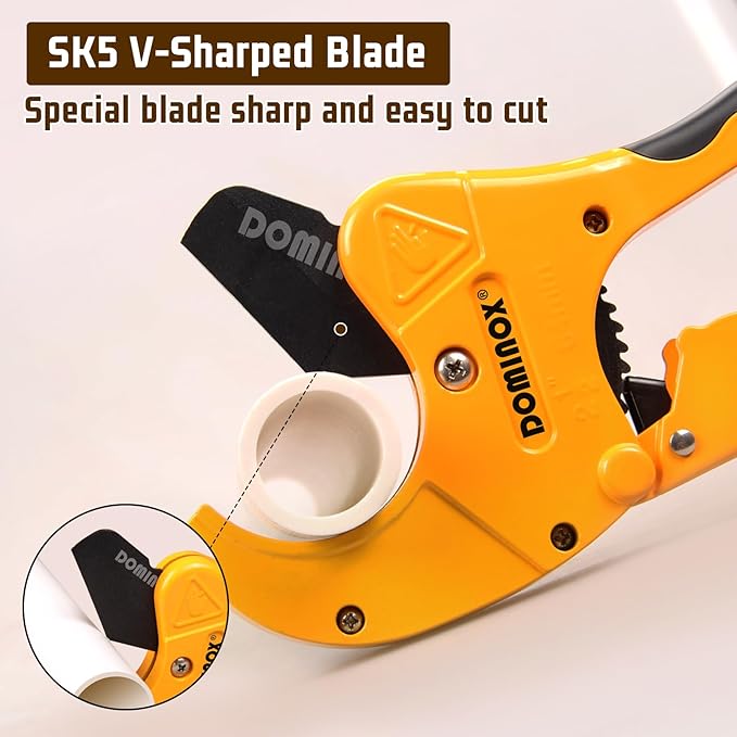 DOMINOX 2PCS PVC Pipe Cutter, Cuts up to 2-1/2" PEX, PVC, PPR, Plastic Hoses& Plumbing Pipes,Ratchet PVC Cutter Tool with SK5 Blade and Aluminum Alloy Body, 2PCS