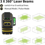 IKOVWUK Laser Level, 3x360° Cross Line Laser for Construction and Picture Hanging, 12 Green Lasers with Self-leveling, 3D Vertical & Horizontal Line, Level Tool with 5200 mAh Rechargeable Battery