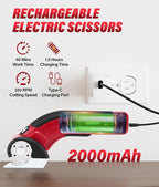 HK Cordless Electric Scissors, Rechargeable Cardboard Cutter, 4V Upgrade Motor Electric Box Cutter with 2 Blades & Safety Lock, Powerful Cutting for Cardboard Box, Plastic, Leather