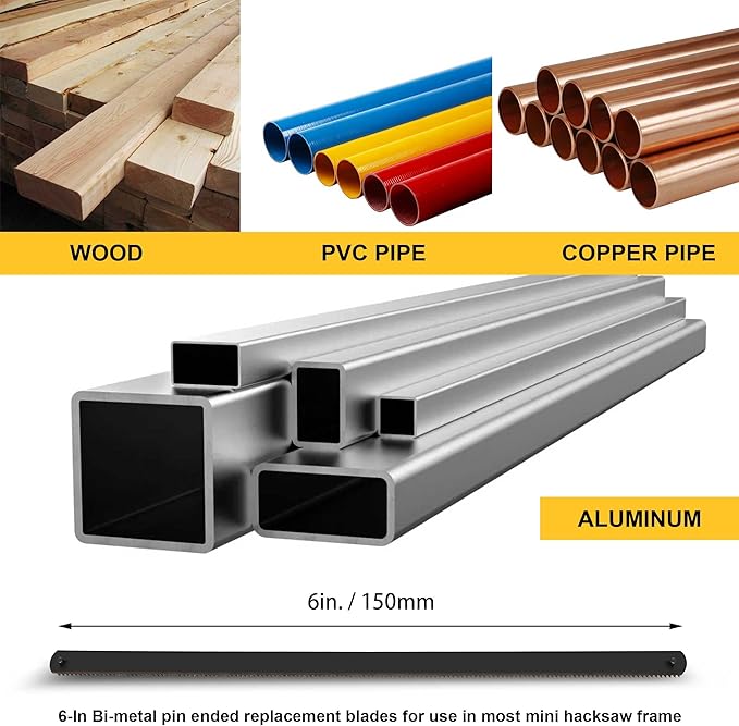 6in. Pro Bi-Metal HSS Mini Hacksaw Replacement Blades, Fine Finish Cut Hacksaw Blade Set 24 TPI 10 pk