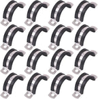 Glarks 16Pcs 25MM 2 Hole U-Tube Strap Clamp Set 304 Stainless Steel Rubber Cushion Rigid Pipe Strap U Bracket Tube Strap Assortment Kit For Pipe Tube Fixing (25mm)