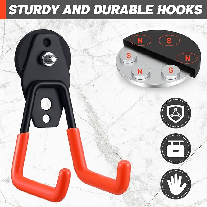 Landhoow Large Magnetic Hooks Heavy Duty Garage Magnet Hooks Strong Storage Utility Magnetic Hangers with Anti Slip Rubber Coating for Indoor and Outdoor Hanging(Orange,10 Pcs)