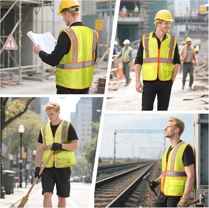 BeautyWill Custom Safety Vest Customized Logo Class 2 High Visibility Reflective Vest with Pockets Construction workwear