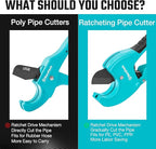 DURATECH Ratchet PVC Pipe Cutter, Cuts up to 1-5/8" PEX, PPR, PE and Plastic Hoses, with PTFE-Coated Sharp Blade,Suitable for Home and Plumbing Repairs