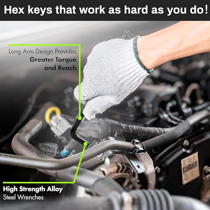 1.5mm Ball End Hex Key Set, 6pcs L-Shaped Allen Wrenches Long Arm, CR-V Steel, Black Oxide Finish, High Torque Repairing Tool for Furniture, Bike, Equipment Maintenance