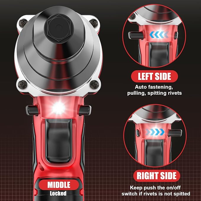 Cordless Rivet Gun Kit Compatible with Milwaukee 18V Brushless Electric Riveters Gun Tool with 3-Size Steel Rivets(1/8"-5/32"-3/16") LED Light & Nose Piece (Bare Only)