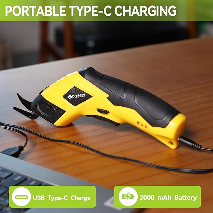 2 Blade Cordless electric scissors for cardboard Fabric Cutter Cardboard Cutter Tool for Crafting,and Sewing with Usb Cable Yellow-2blades
