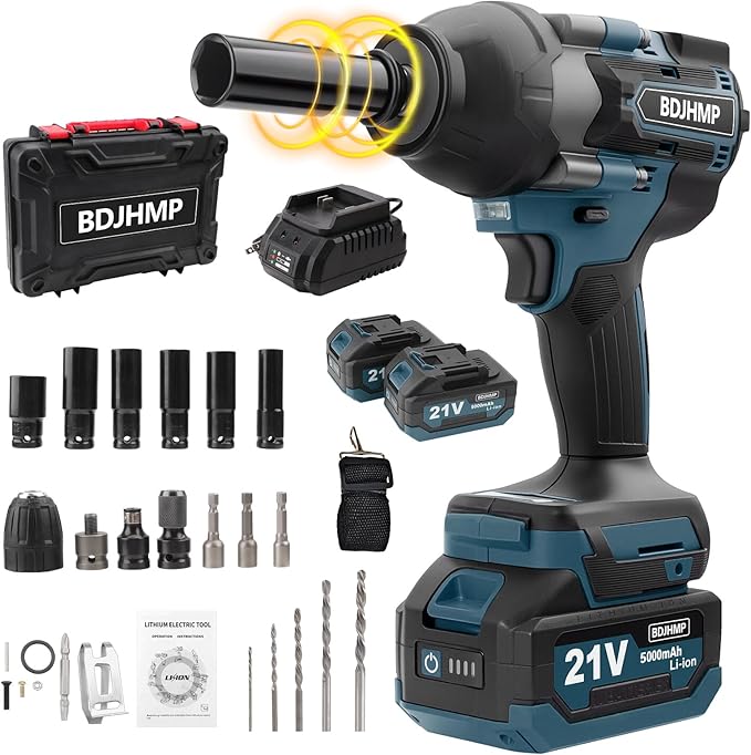 Cordless Impact Wrench 1/2 Inch, 1500 N.m/1106ft-lbs Brushless Impact Gun Compatible with Makita 18V Batteries, 5000 RPM High Torque Electric Power Impact Driver Set for Car Home (Blue)