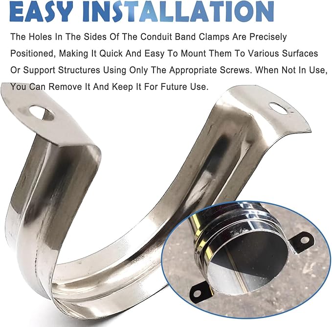 Nge 3inch Rigid Pipe Strap Clamp, Two Hole Strap,U Bracket Tube Clip, Stainless Steel Heavy Duty Pipe Fasten Holder, For The Inner Diameter of Water Pipe is 3 Inche,10PCS